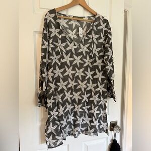 rock flower paper beach coverup/ tunic • Starfish Sz L